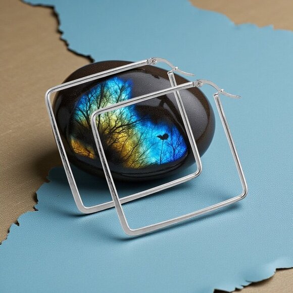 🆕Minimalist Geometric Square Hoop Earrings 18K Gold Plated Stainless Steel - Picture 4 of 12